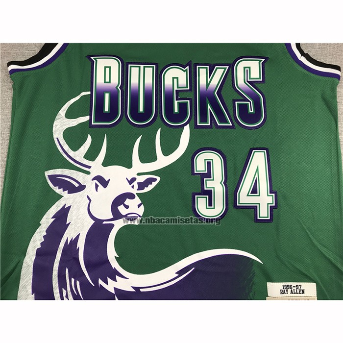 Camiseta Milwaukee Bucks Ray Allen NO 34 Mitchell & Ness 1996-97 Verde
